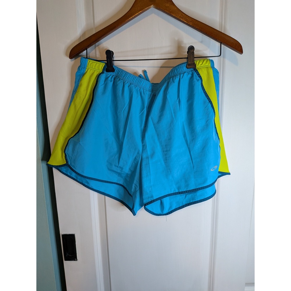 C9 by Champion Womens Running Shorts Blue Neon Yellow Mesh L 89590-ZFW